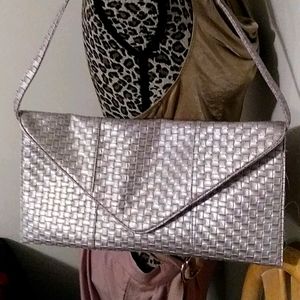 Lulu Townsend silver woven cluch detachable strap